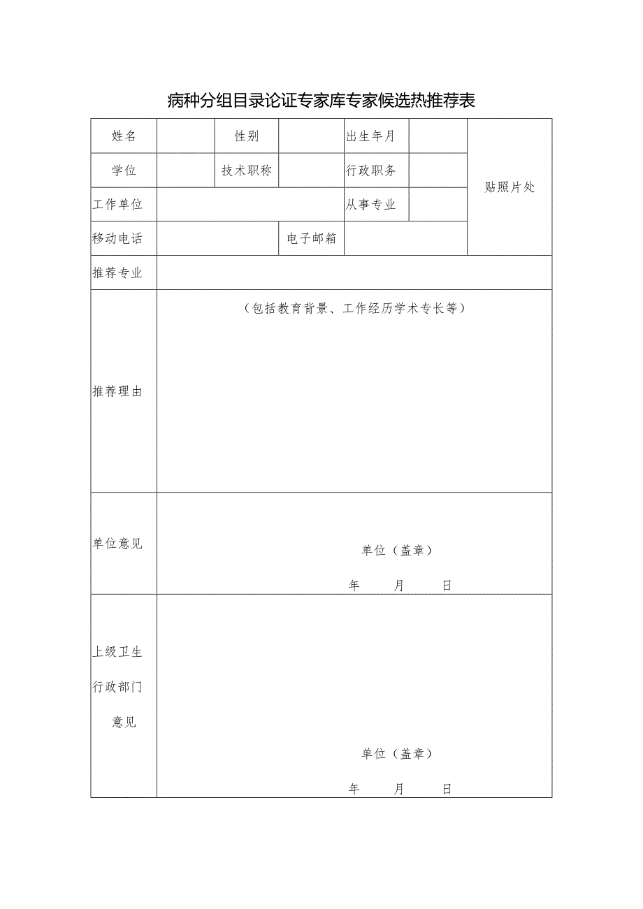 病种分组目录论证专家库专家候选热推荐表.docx_第1页