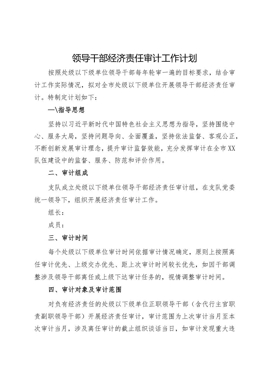 领导干部经济责任审计工作计划.docx_第1页