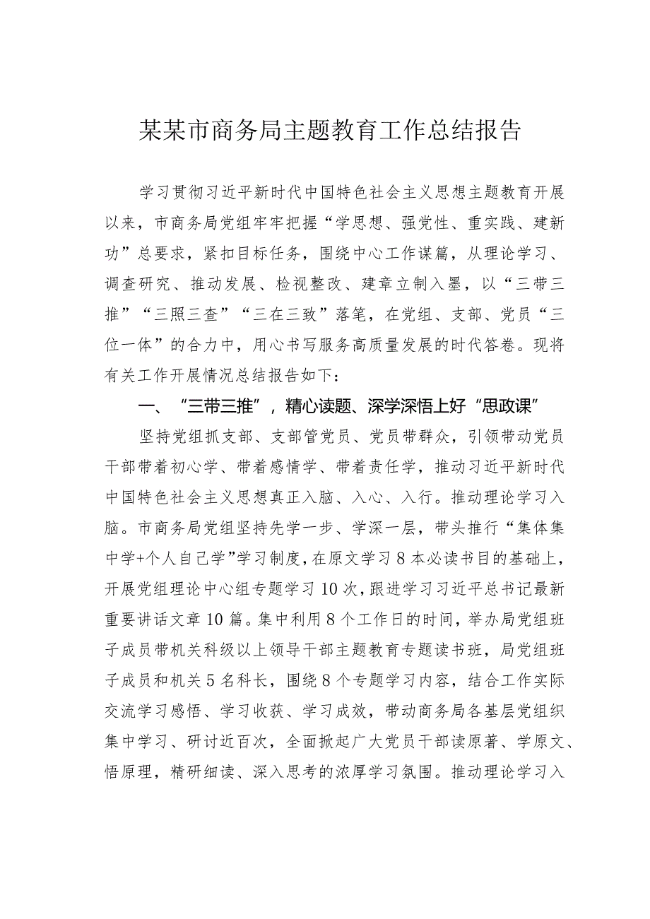 某某市商务局主题教育工作总结报告.docx_第1页