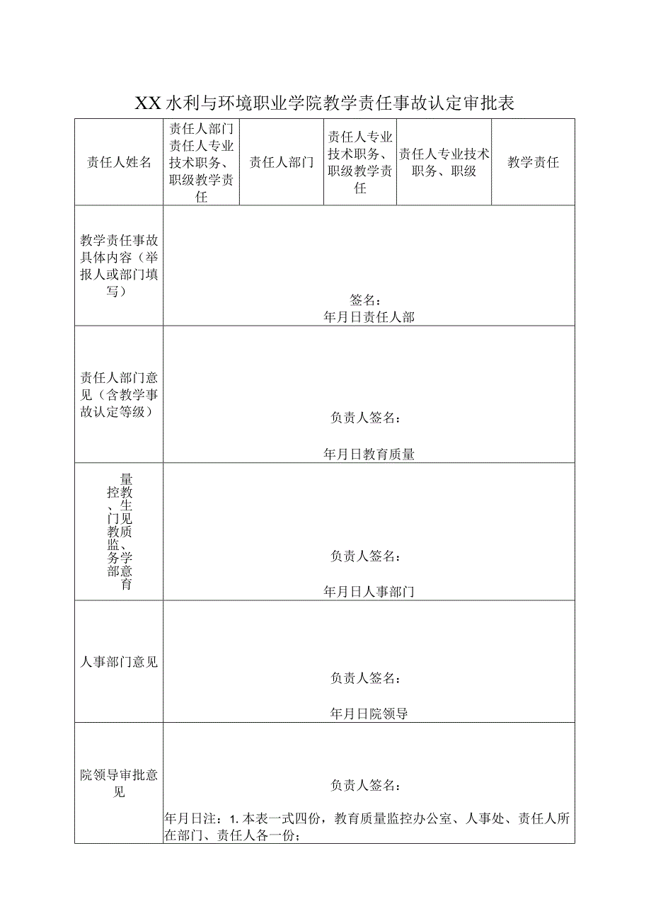 XX水利与环境职业学院教学责任事故认定审批表（2024年）.docx_第1页