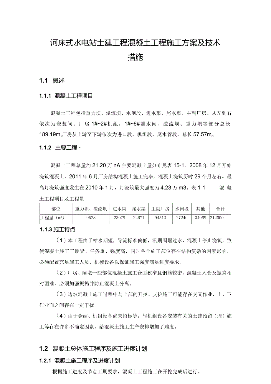 河床式水电站土建工程混凝土工程施工方案及技术措施.docx_第1页