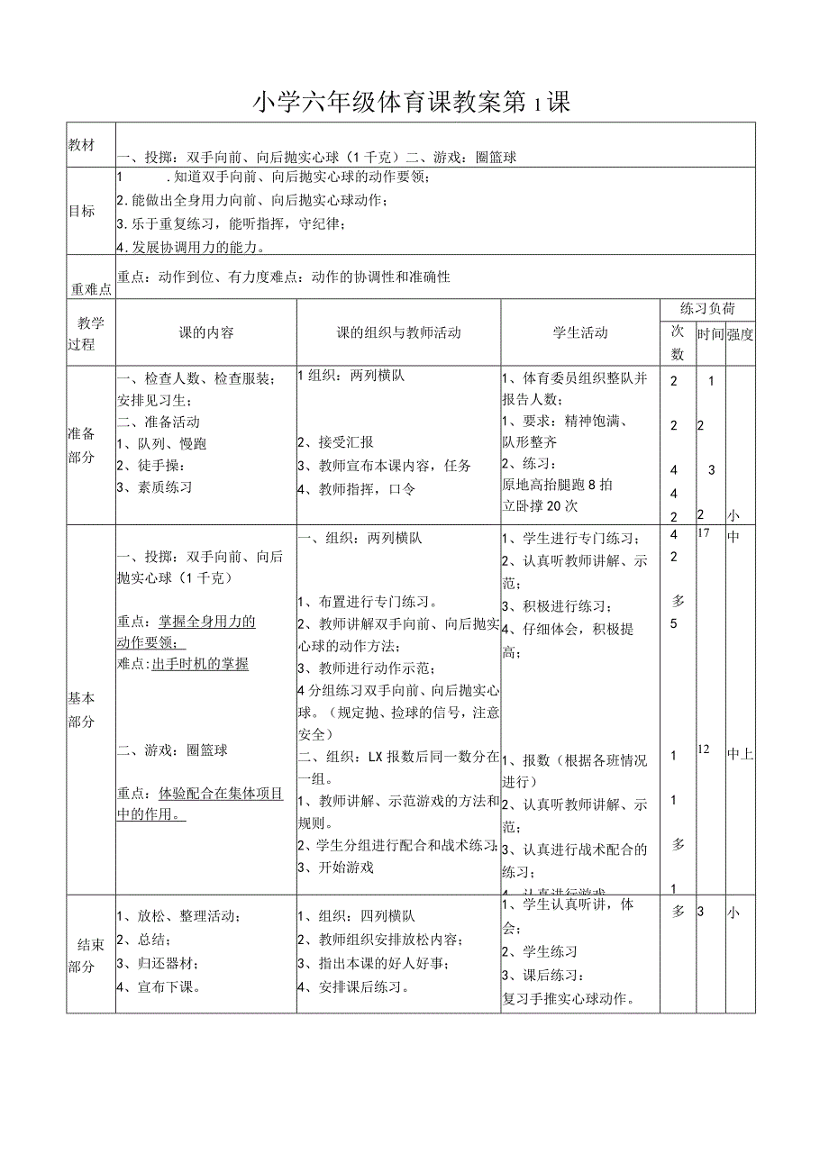 （全册）教案-人教版六年级下册体育.docx_第1页