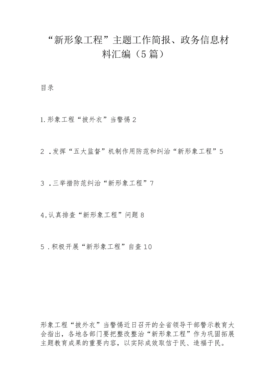 “新形象工程”主题工作简报、政务信息材料汇编（5篇）.docx_第1页