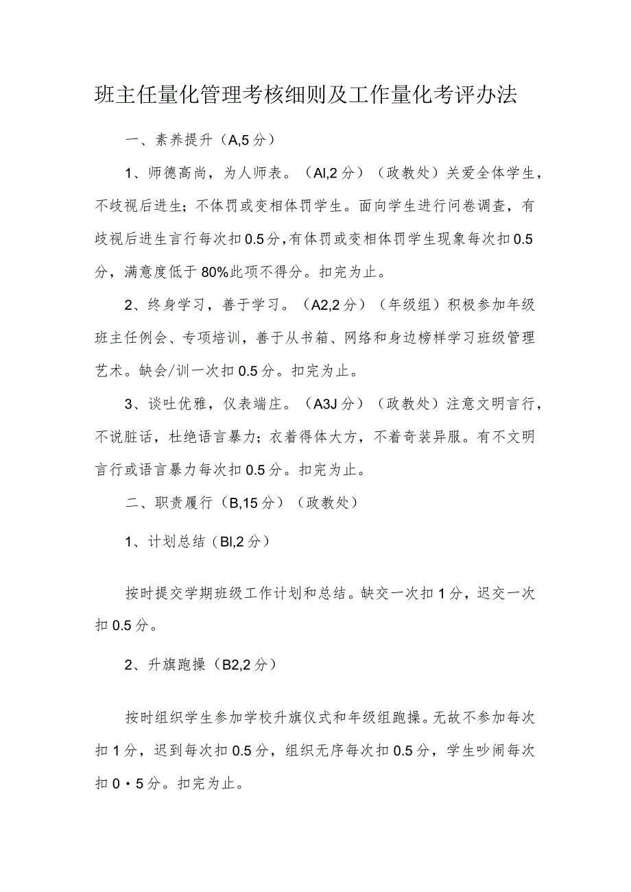 班主任量化管理考核细则及工作量化考评办法.docx_第1页