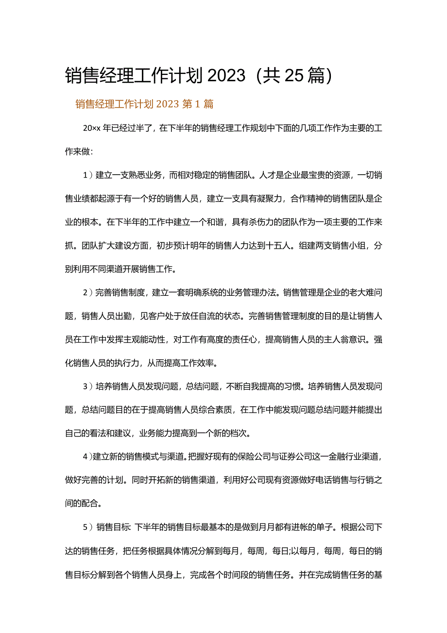 销售经理工作计划2023.docx_第1页