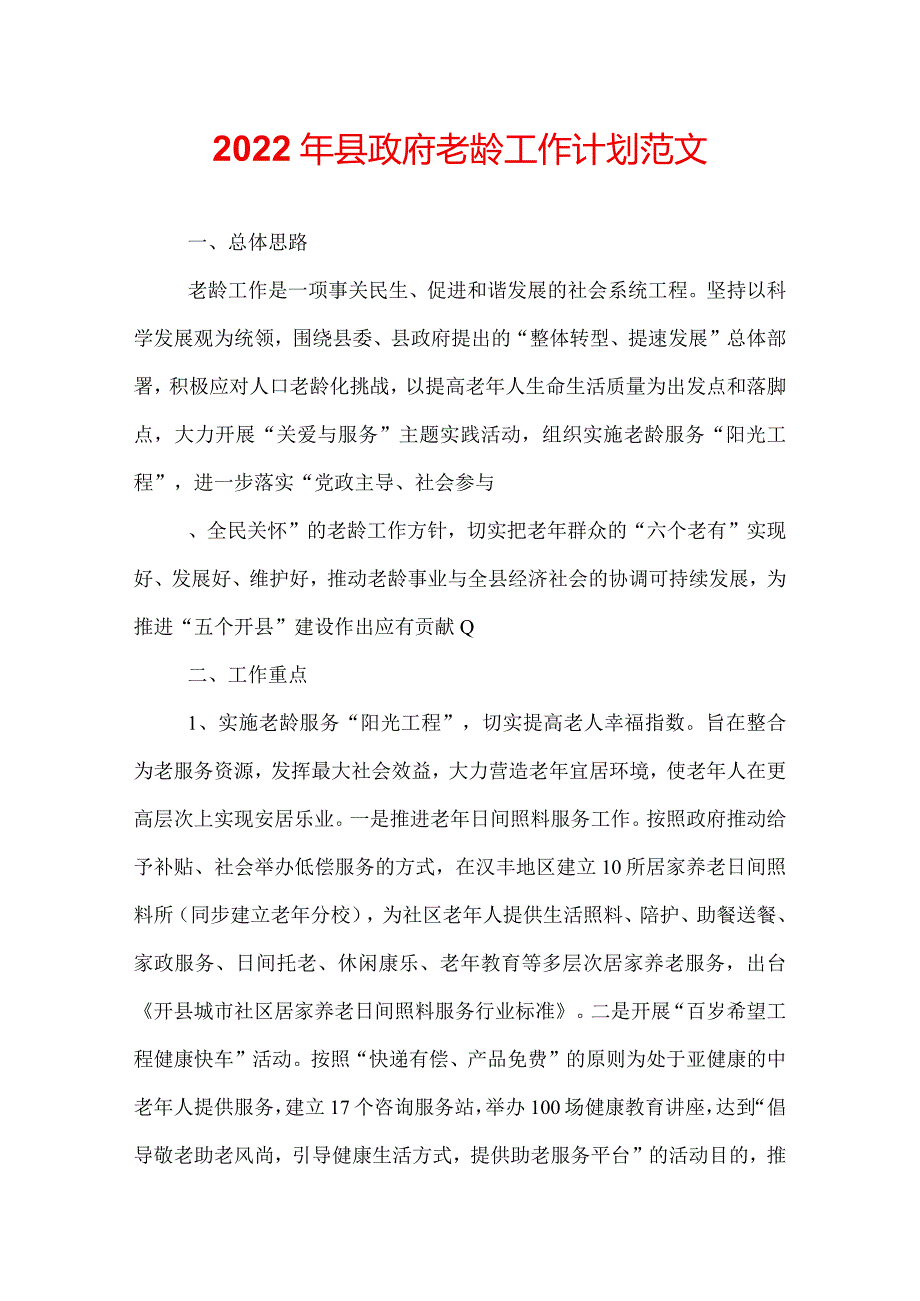 2022年县政府老龄工作计划范文.docx_第1页