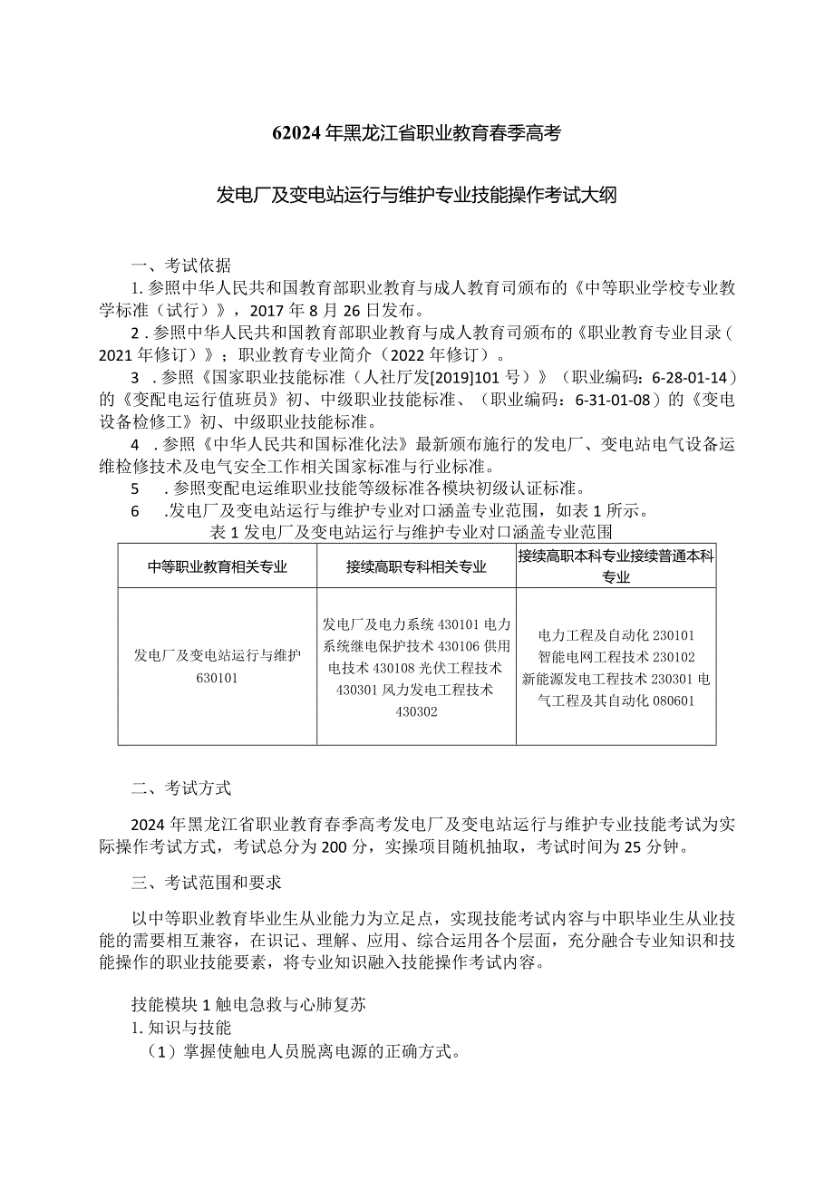 63-1发电厂及变电站运行与维护专业技能操作考试大纲.docx_第1页