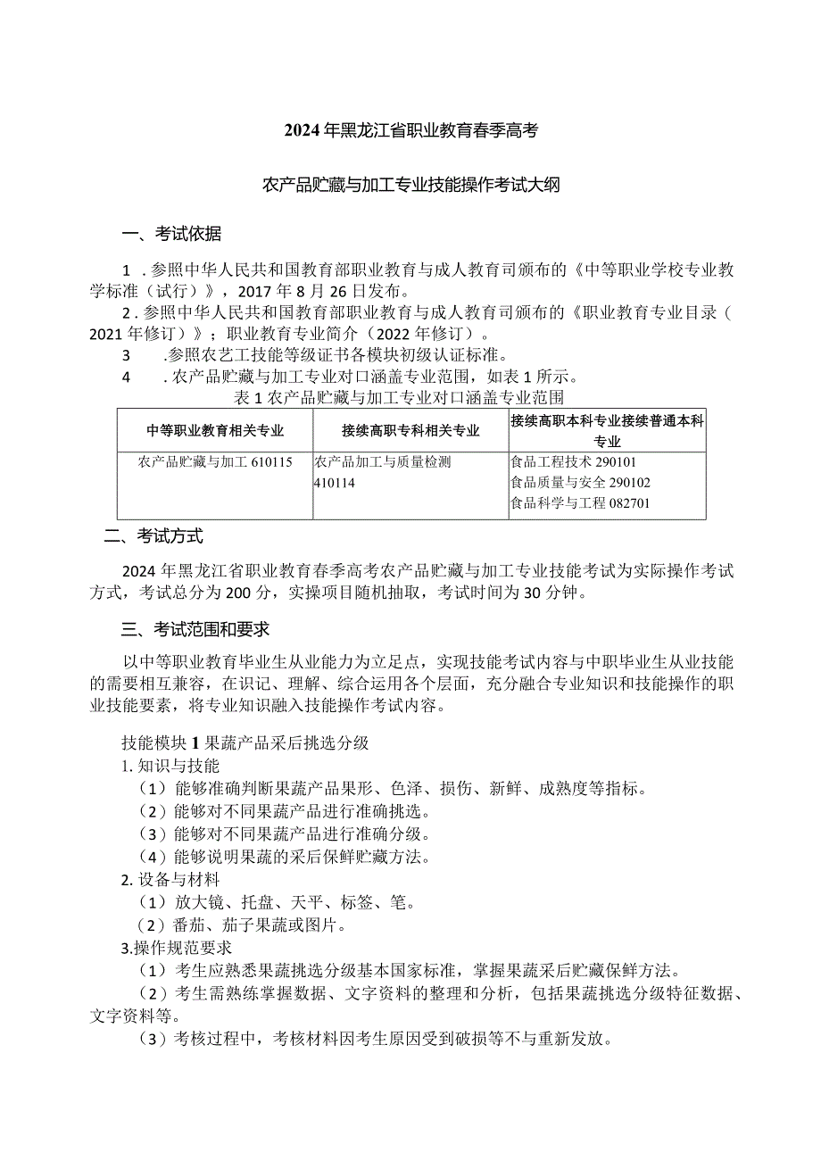 61-7农产品贮藏与加工专业技能操作考试大纲.docx_第1页