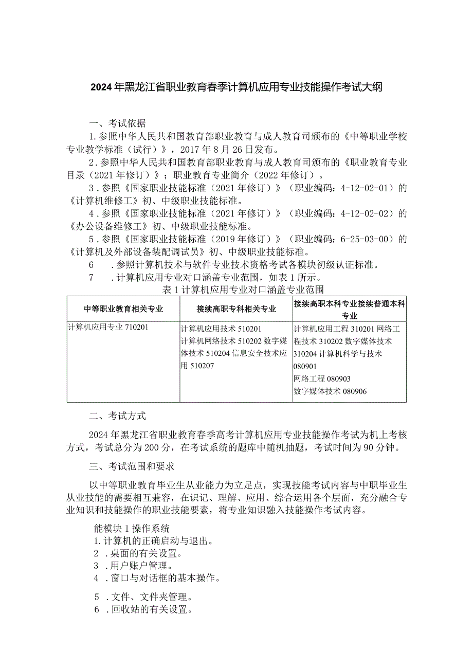 71-2计算机应用专业技能操作考试大纲.docx_第1页
