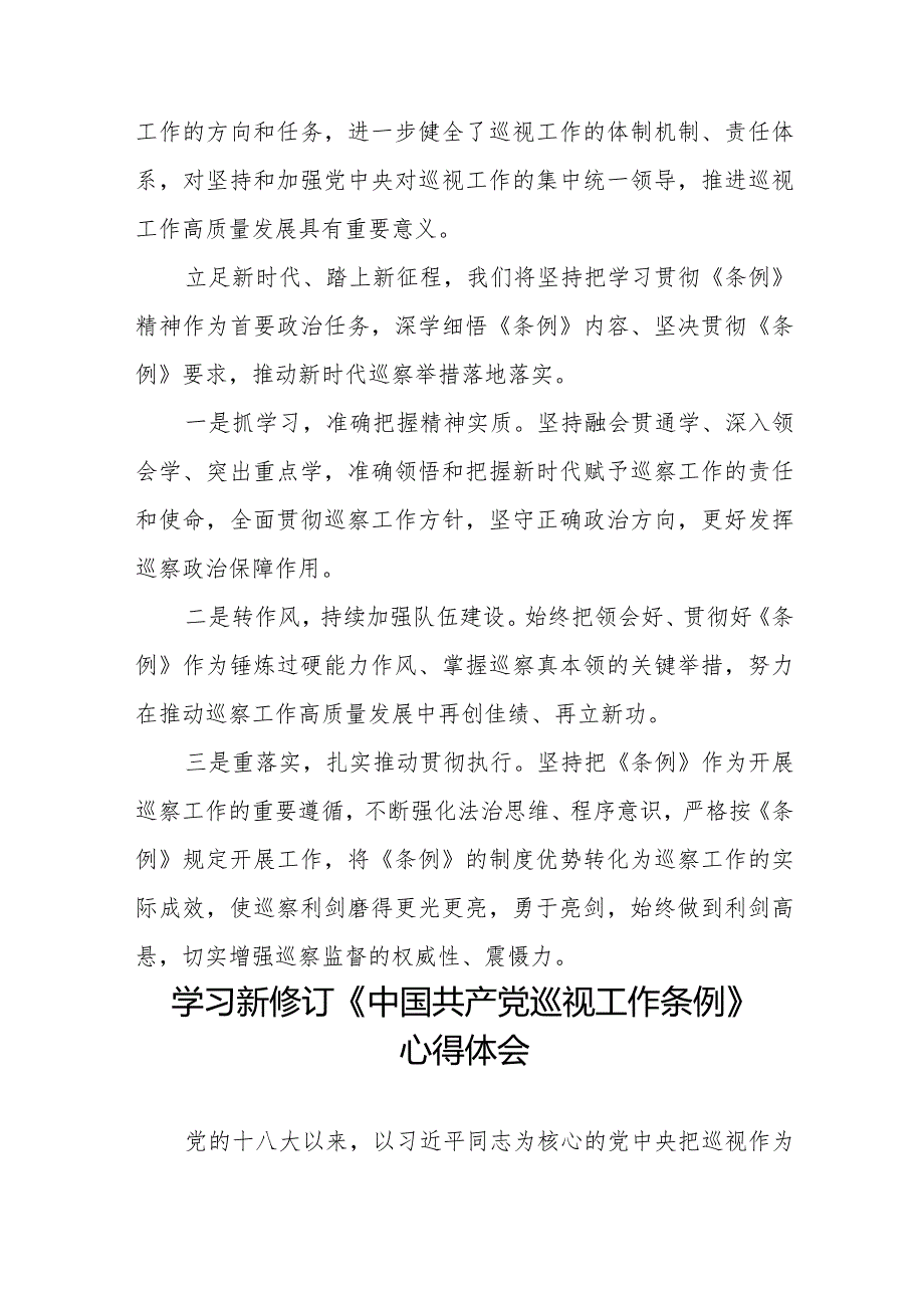 巡察干部学习2024新修订中国共产党巡视工作条例心得体会11篇.docx_第3页