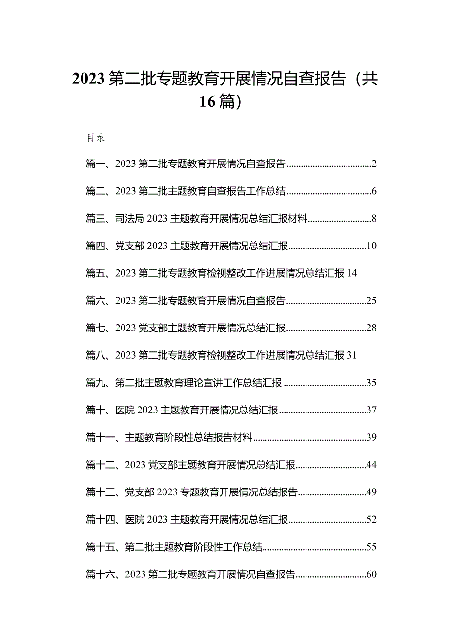 第二批专题教育开展情况自查报告16篇(最新精选).docx_第1页