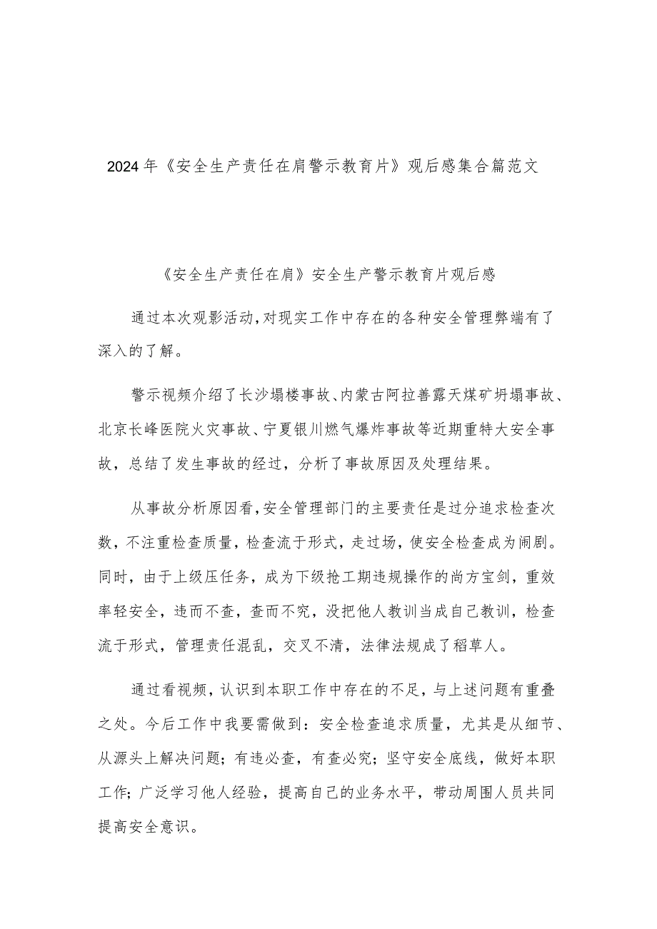 2024年《安全生产责任在肩警示教育片》观后感集合篇范文.docx_第1页