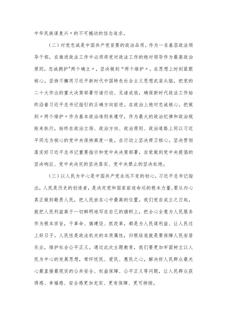 县政法委书记在党内思想主题教育读书班上的发言讲话.docx_第2页