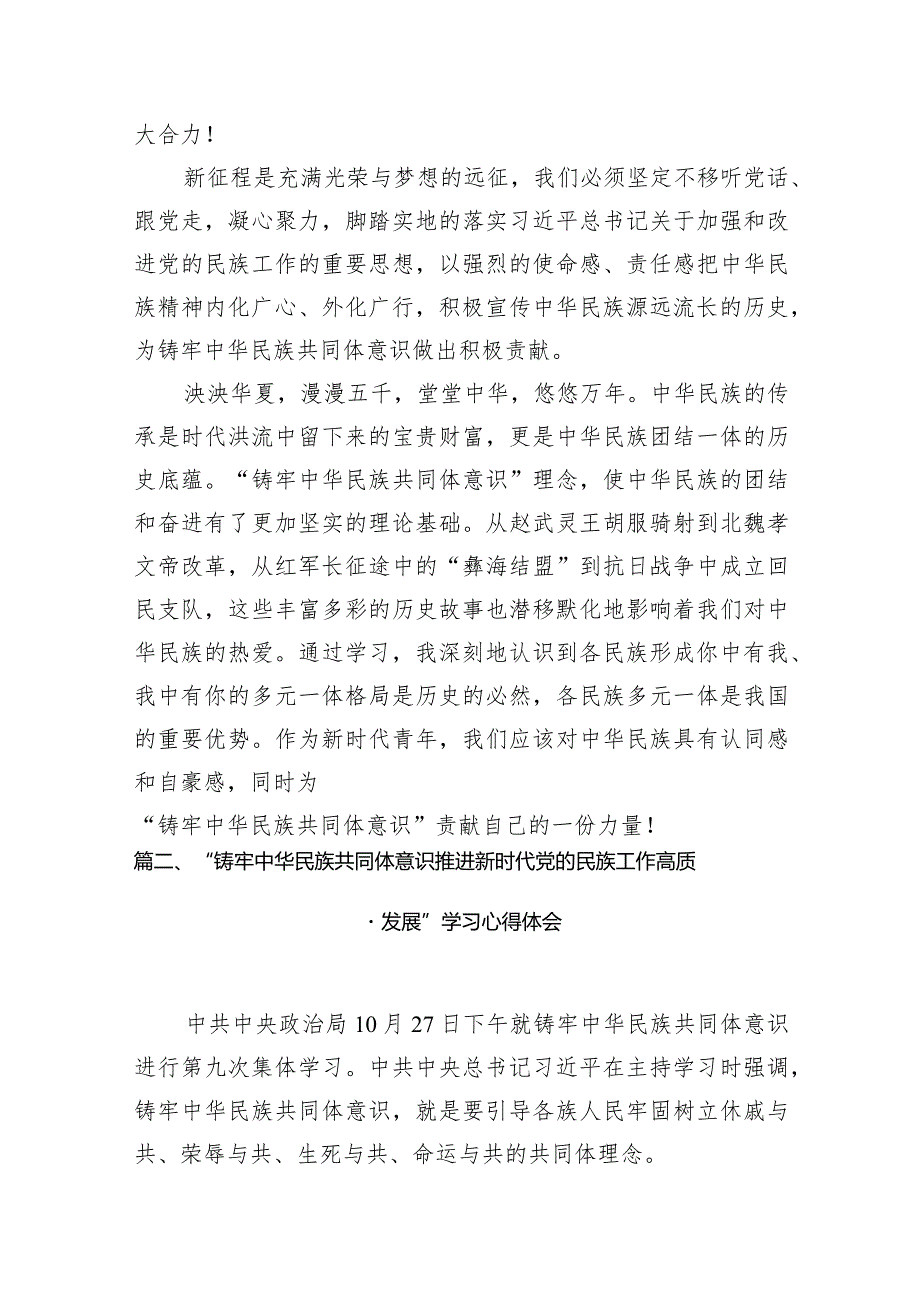 2024《铸牢中华民族共同体意识推进新时代党的民族工作高质量发展》学习心得研讨发言材料8篇（精选版）.docx_第3页