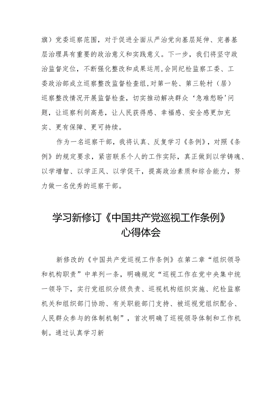 街道干部学习贯彻2024新修订《中国共产党巡视工作条例》心得体会(十三篇).docx_第2页