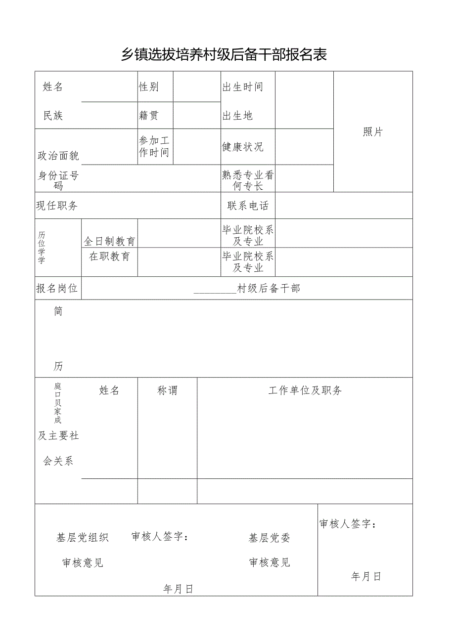 乡镇选拔培养村级后备干部报名表.docx_第1页