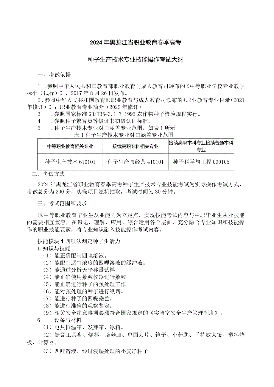 61-4种子生产技术专业技能操作考试大纲.docx_第1页