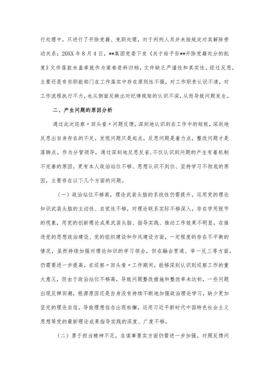 集团党委副书记巡察整改“回头看”民主生活会个人对照材料.docx_第3页