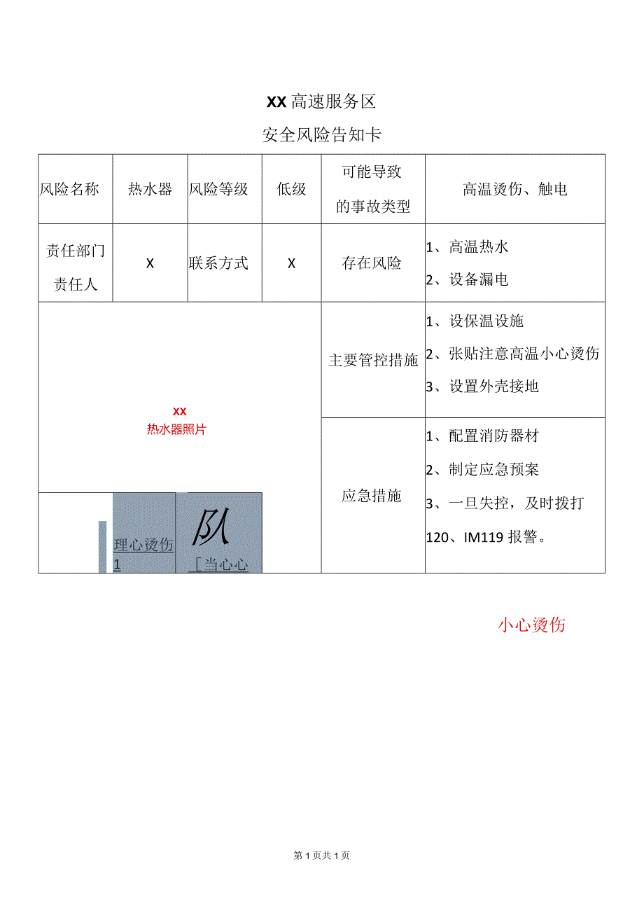 XX高速服务区（热水器）安全风险告知卡（2024年）.docx_第1页