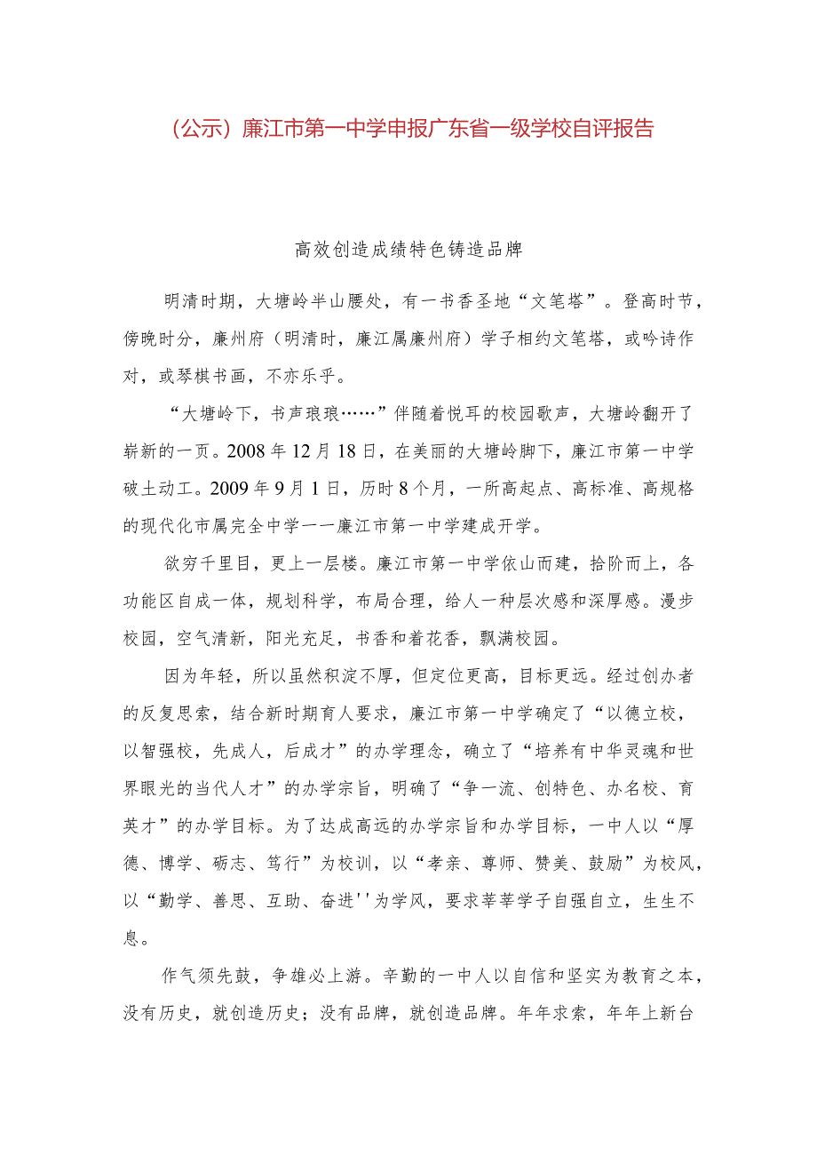 中学申报省一级学校自评报告.docx_第1页