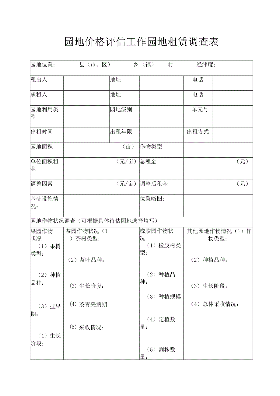 园地价格评估工作园地租赁调查表.docx_第1页