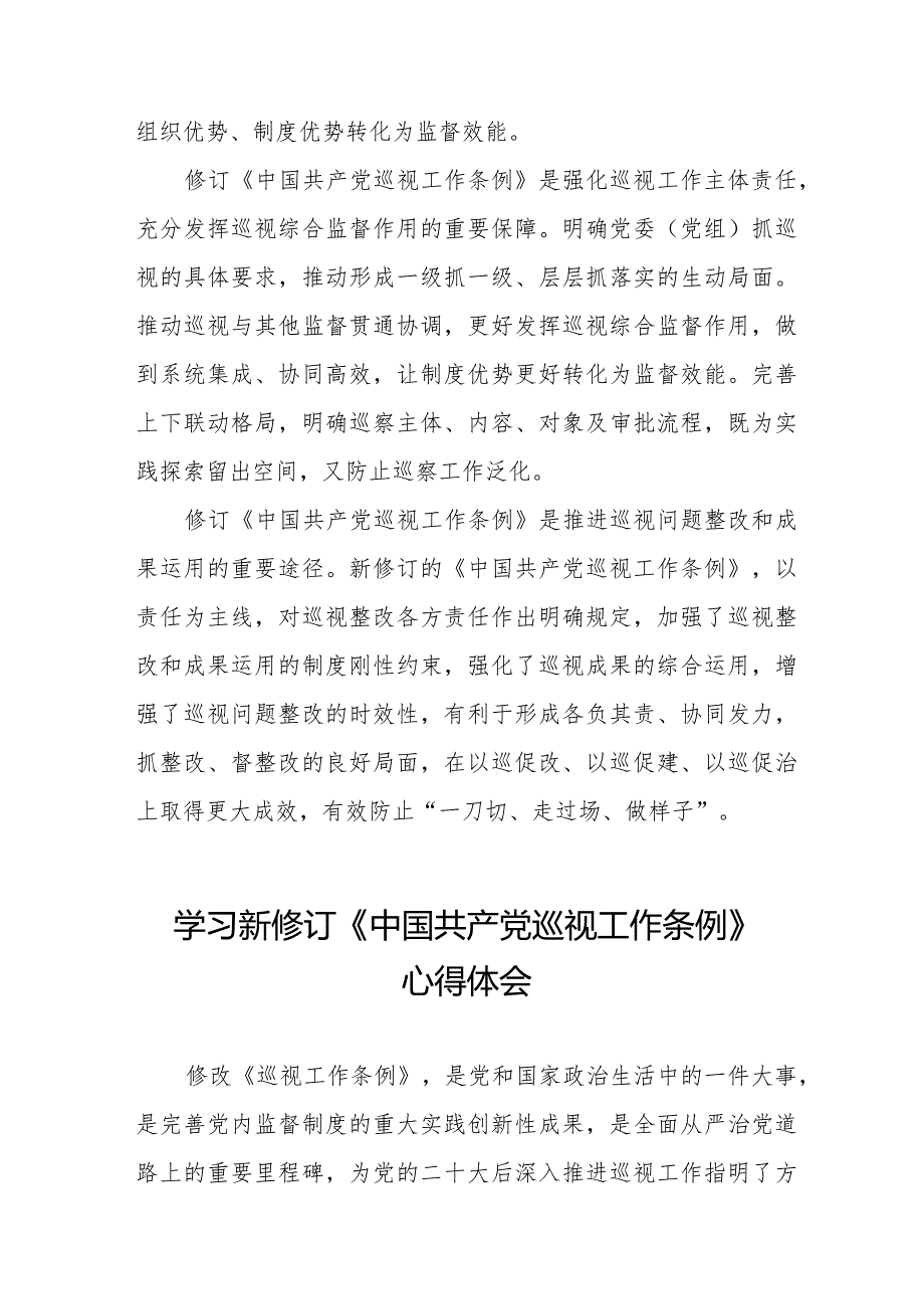 纪检干部学习新修订中国共产党巡视工作条例2024版的心得体会(十三篇).docx_第2页