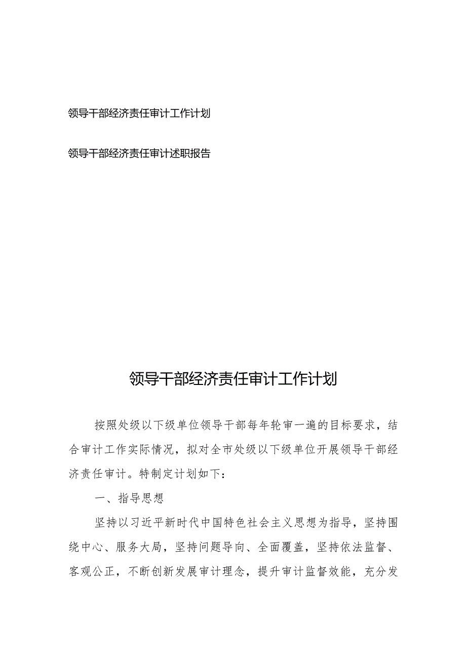 领导干部经济责任审计工作计划、述职报告共2篇.docx_第1页