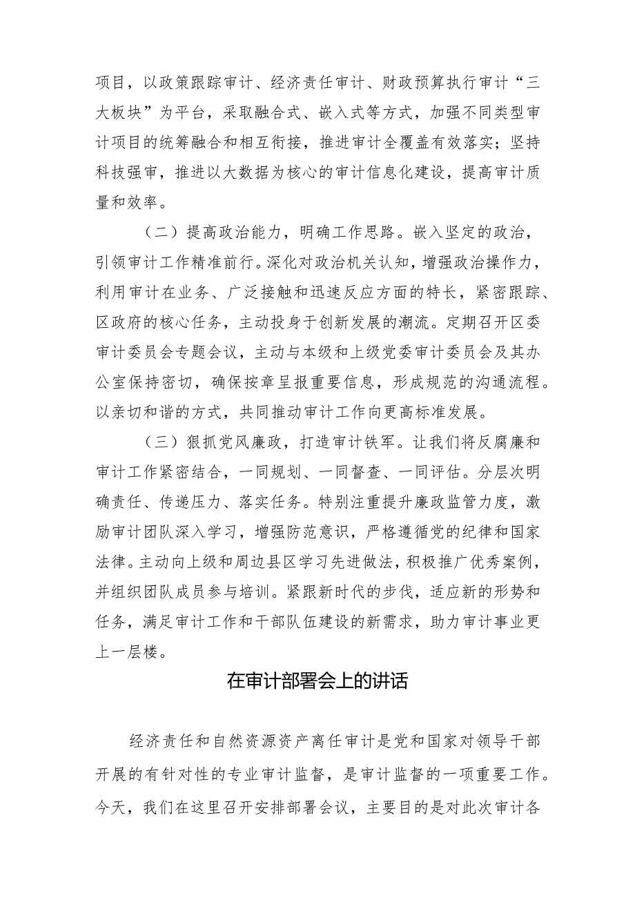 （3篇）学习贯彻全国审计工作会议精神心得体会审计部署会上的讲话及工作计划.docx_第3页