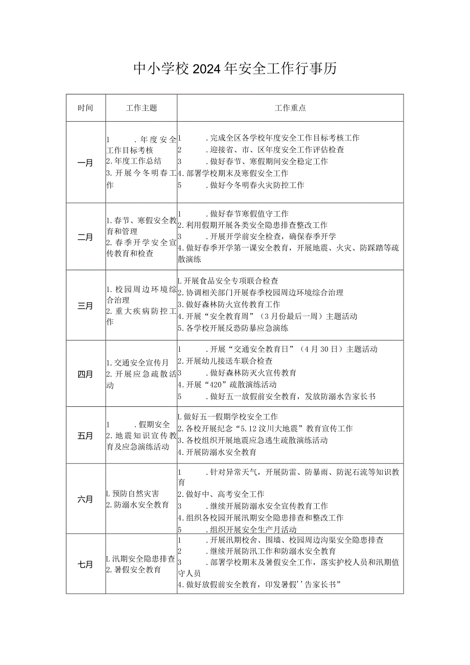 中小学校2024年安全工作行事历.docx_第1页