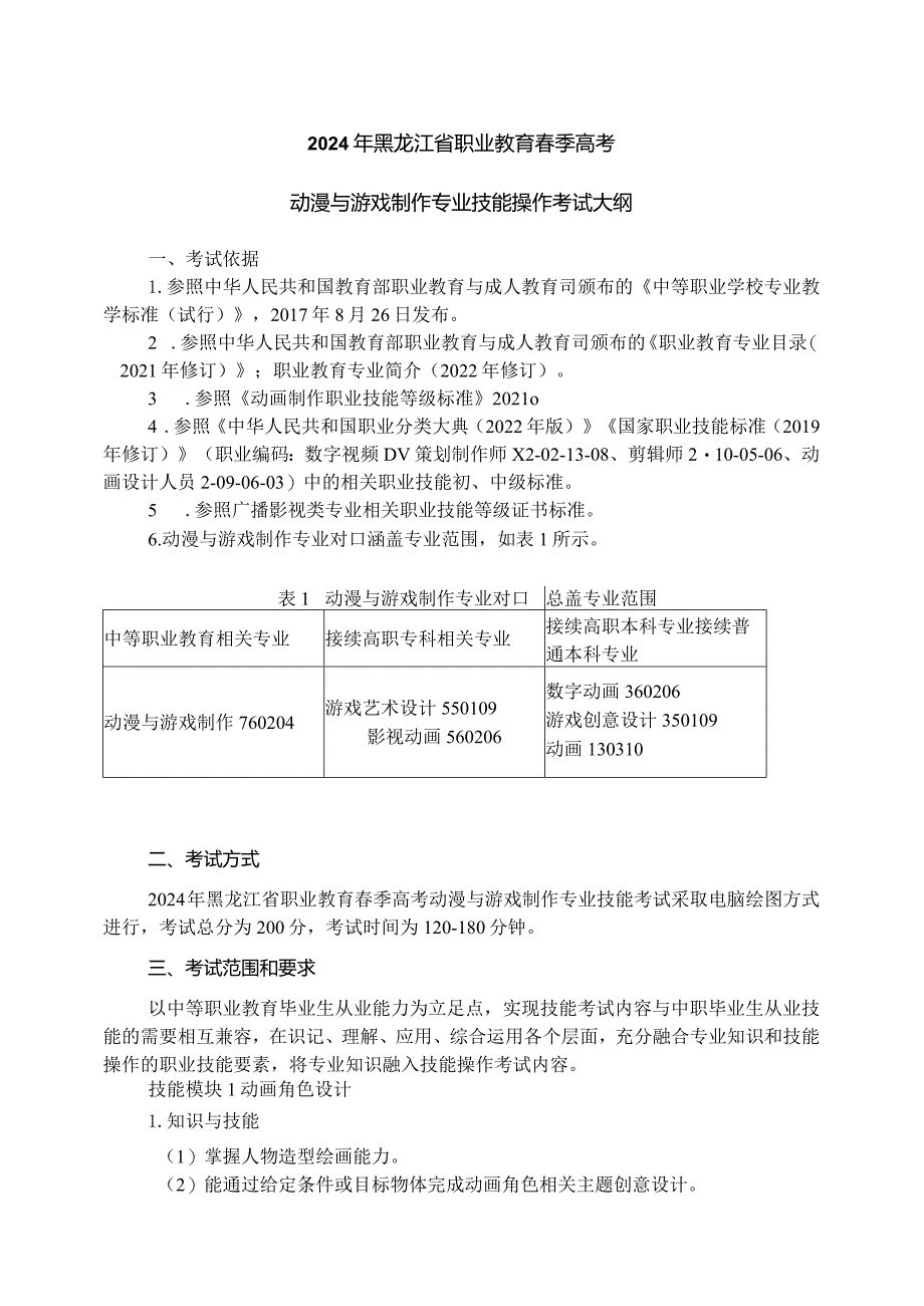 76-3动漫与游戏制作专业技能操作考试大纲.docx_第1页