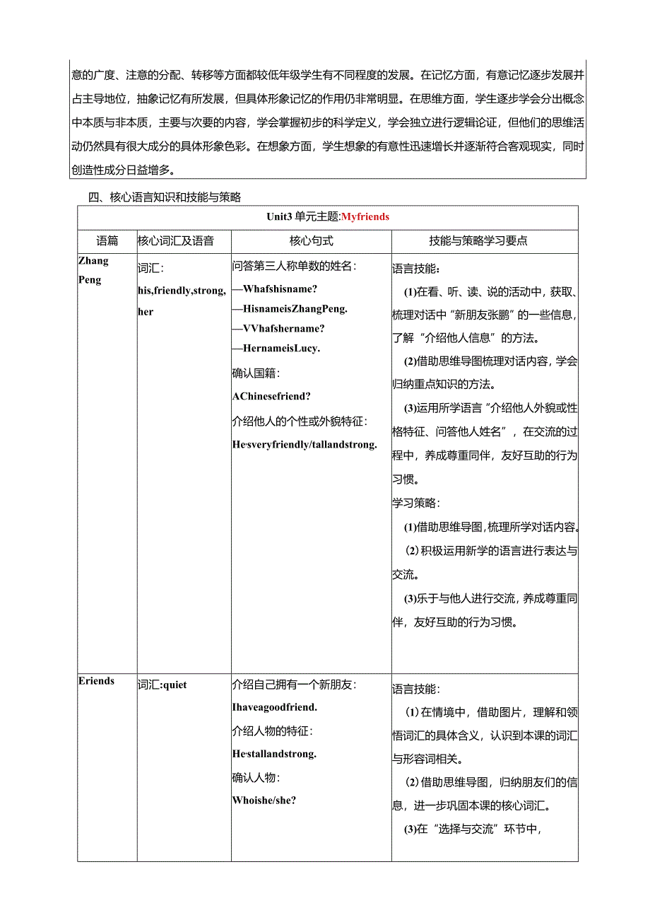 人教PEP四上大单元教学Unit 3 My friends 大单元教学设计 教案.docx_第3页