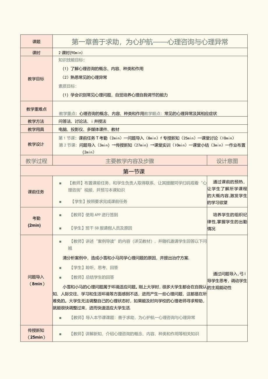 《大学生心理健康教育》教案 第2章 善于求助为心护航——心理咨询与心理异常.docx_第1页