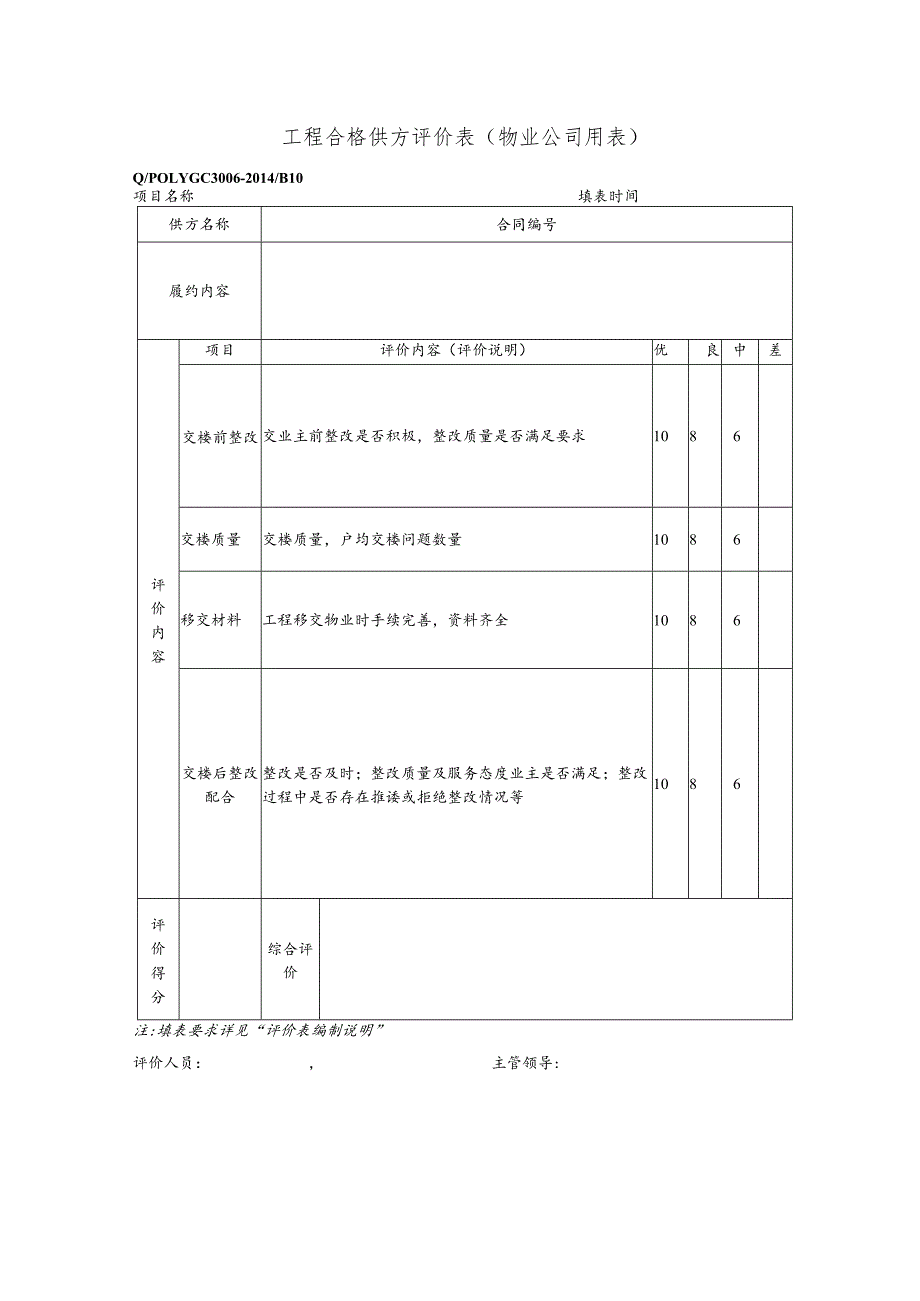 工程合格供方评价表（物业公司用表）.docx_第1页