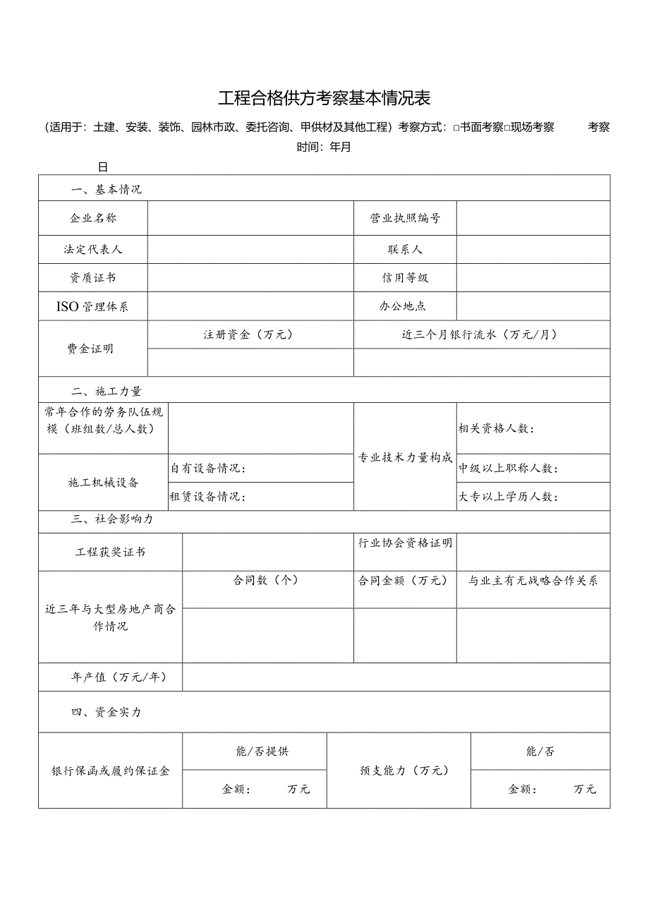 工程合格供方考察基本情况表.docx_第1页