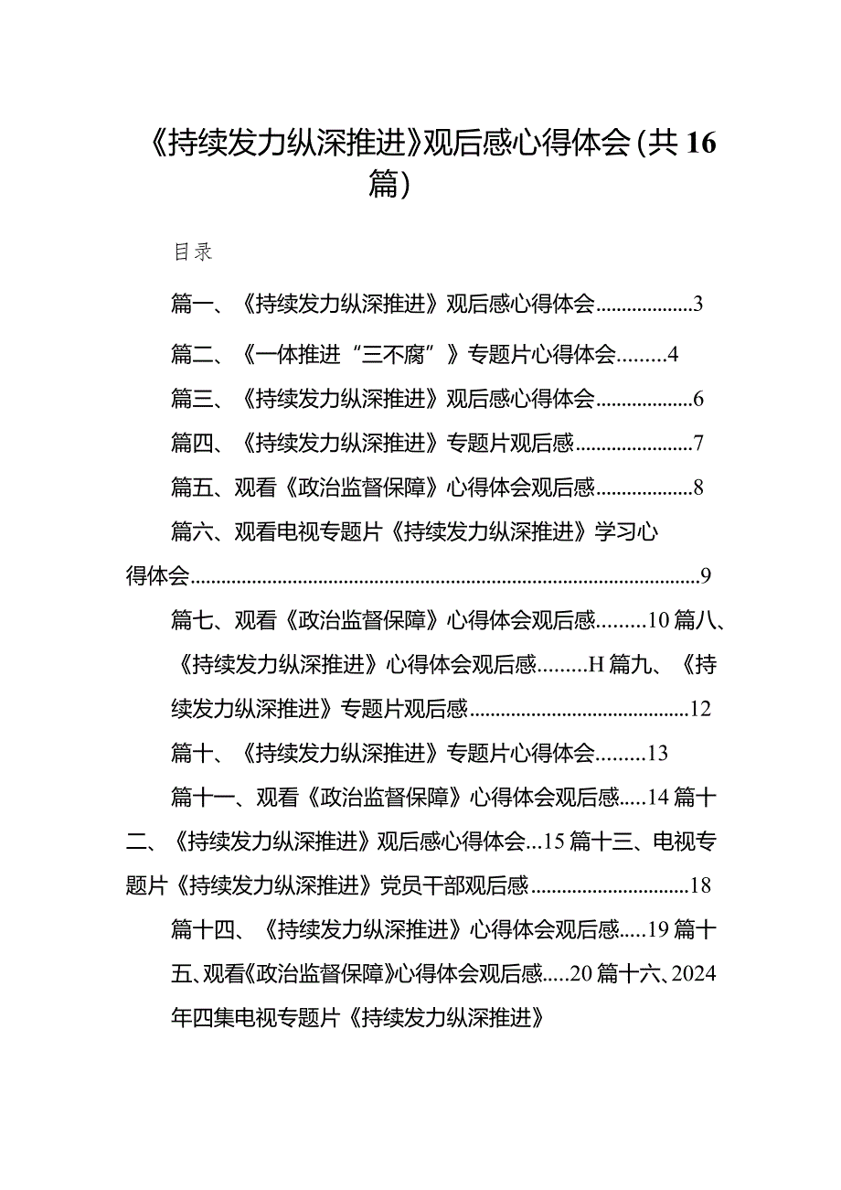 《持续发力纵深推进》观后感心得体会（共16篇）.docx_第1页