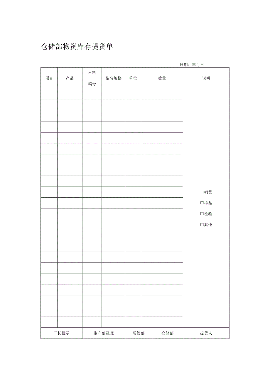 仓储部物资库存提货单.docx_第1页