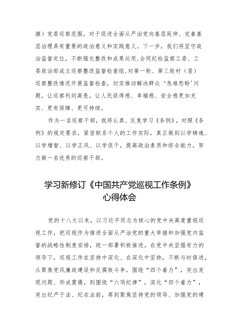 乡镇干部学习2024新修订《中国共产党巡视工作条例》心得体会(五篇).docx_第2页