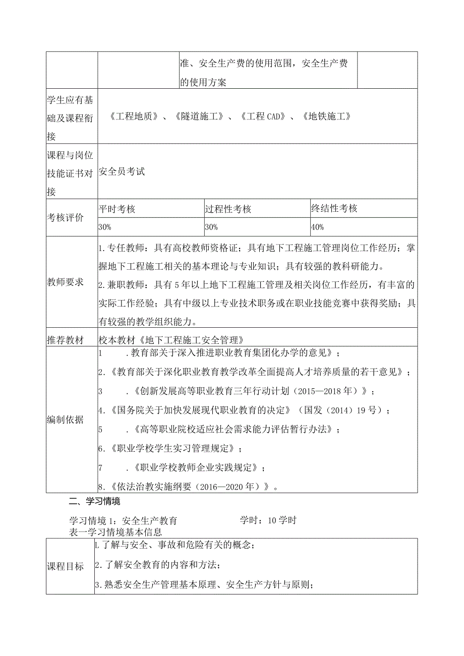 《地下工程施工安全管理》课程标准.docx_第3页