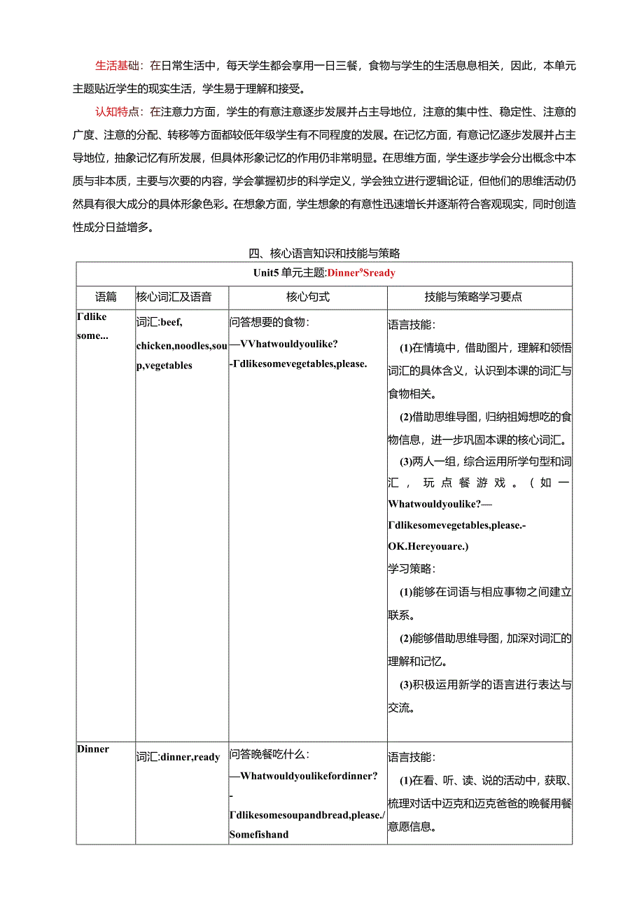 人教PEP四上大单元教学Unit 5 Dinner's ready 大单元教学设计 教案.docx_第3页