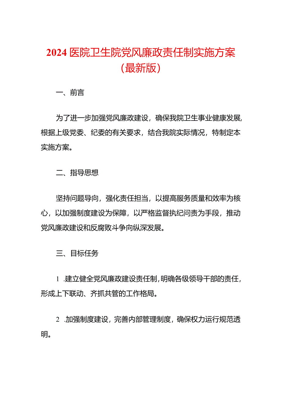 2024医院卫生院党风廉政责任制实施方案.docx_第1页