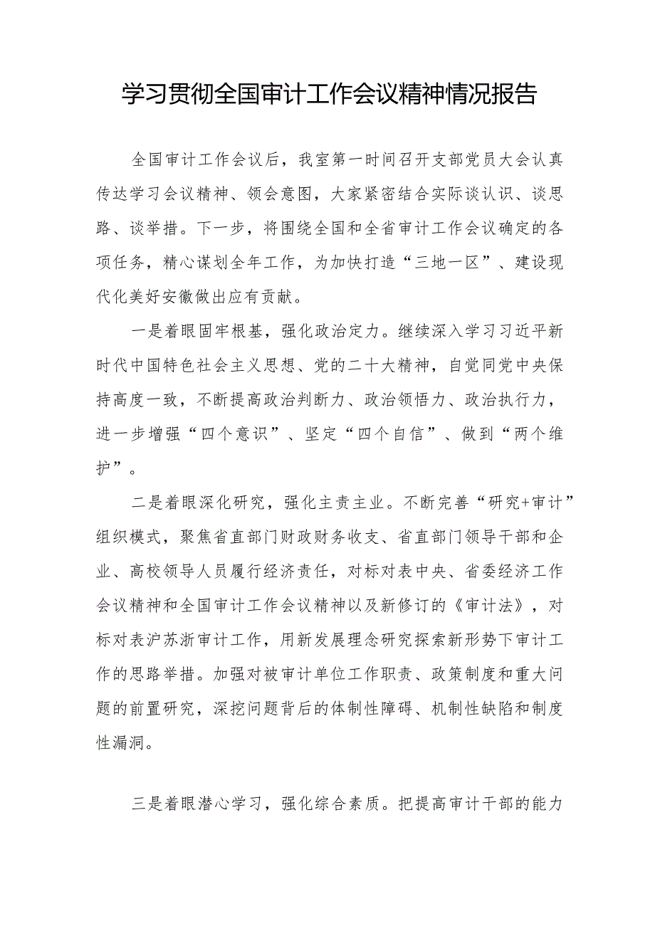 2024年审计机关关于贯彻落实全国审计工作会议精神的情况报告十五篇.docx_第3页