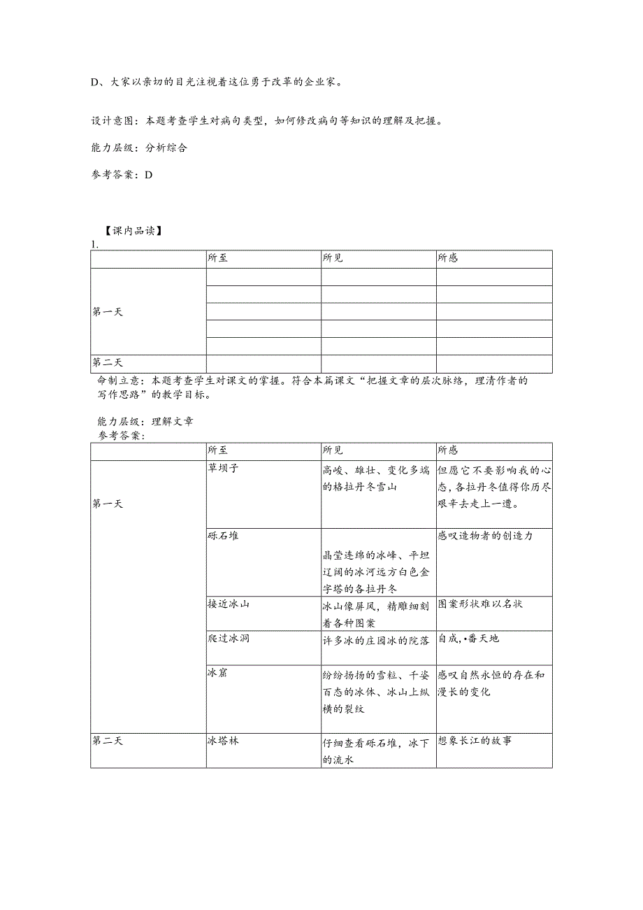 【课时作业设计】《在长江源头格拉丹东》课时练习作业设计.docx_第2页