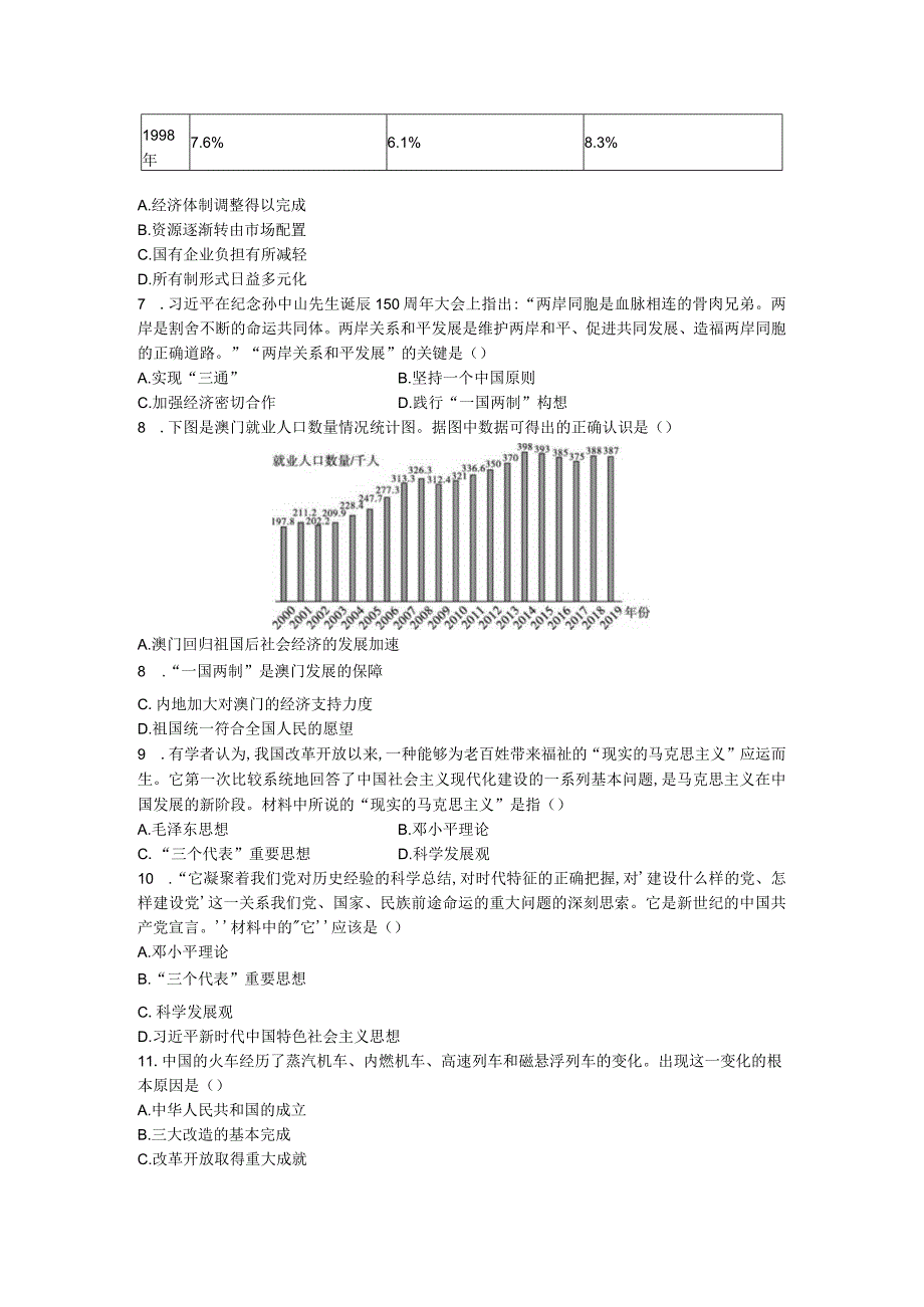 纲要上第十单元 改革开放和社会主义现代化建设新时期 单元练习（原卷+解析版）.docx_第2页