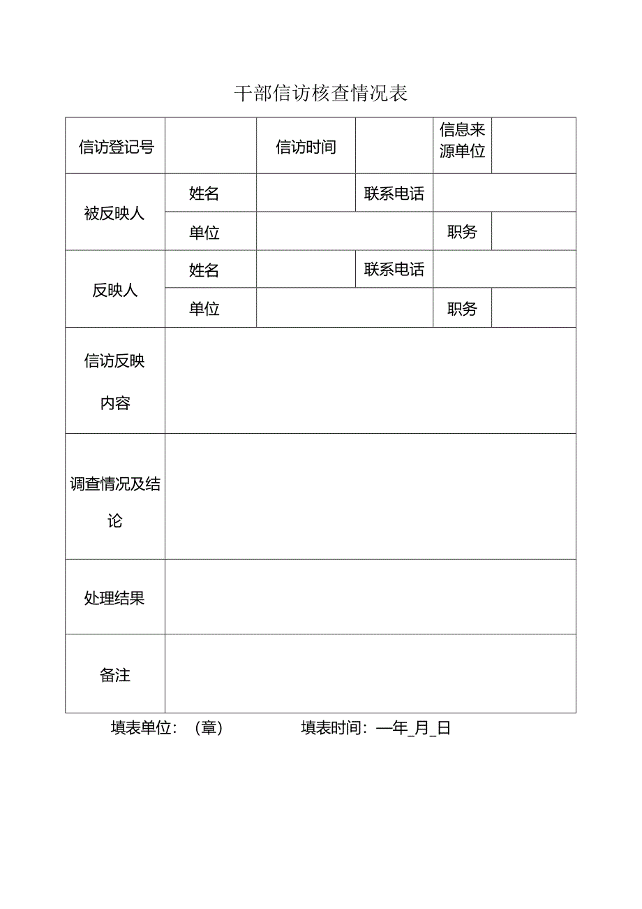 干部信访核查情况表.docx_第1页