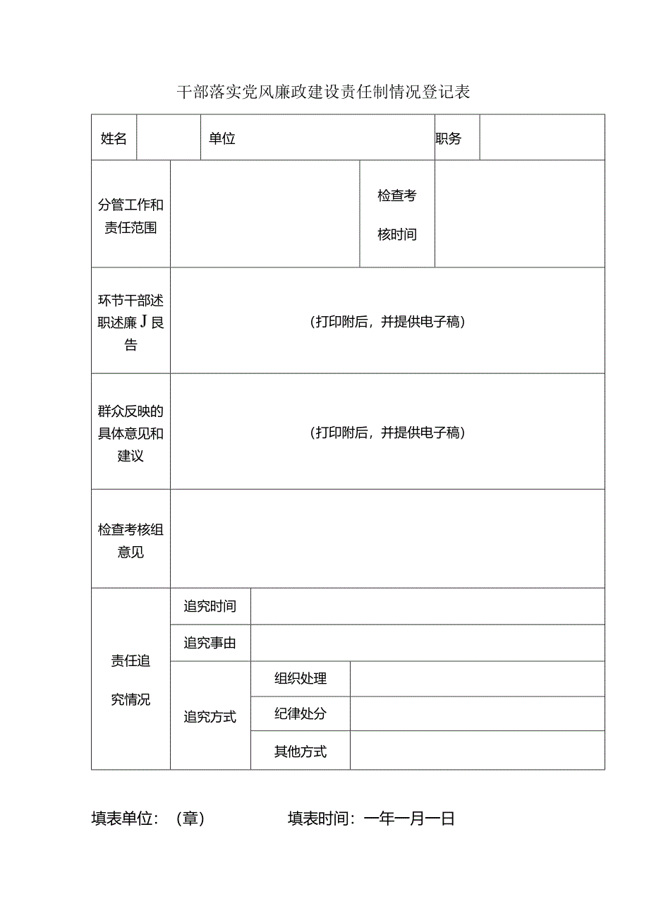 干部落实党风廉政建设责任制情况登记表.docx_第1页