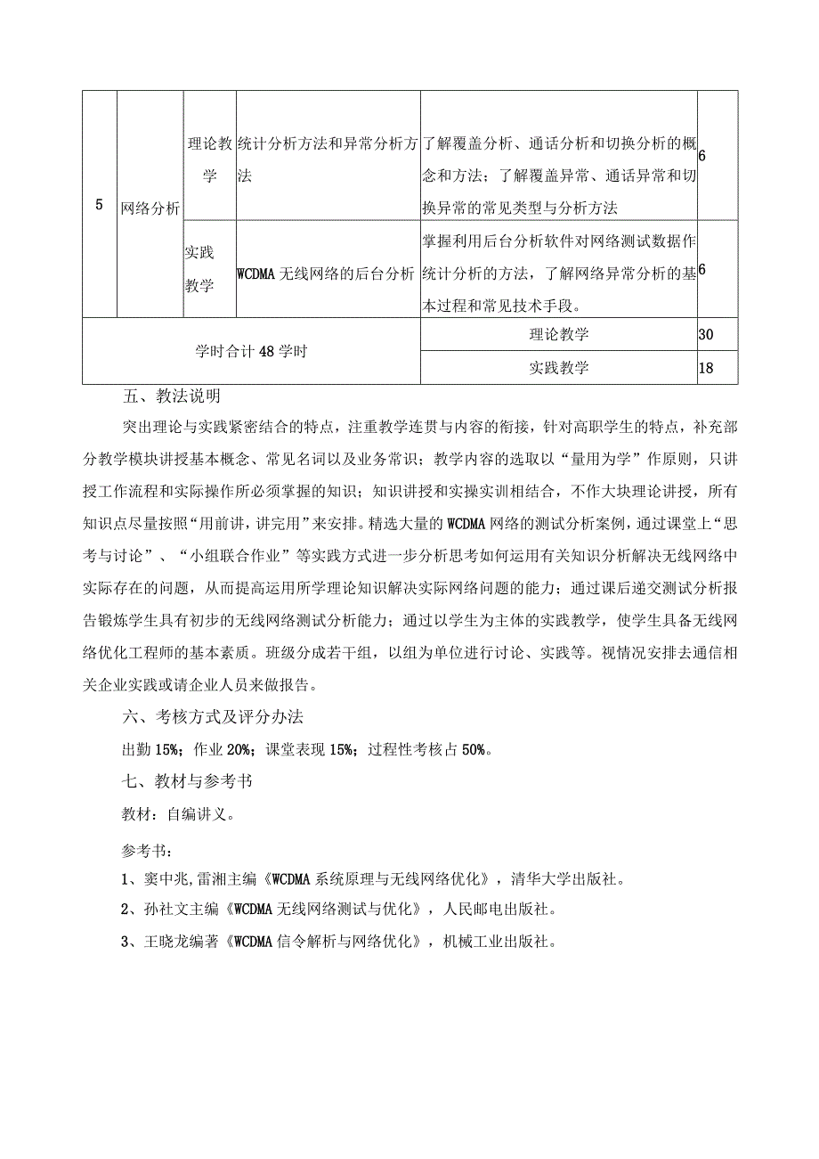 《WCDMA无线网络测试与分析》教学大纲.docx_第3页