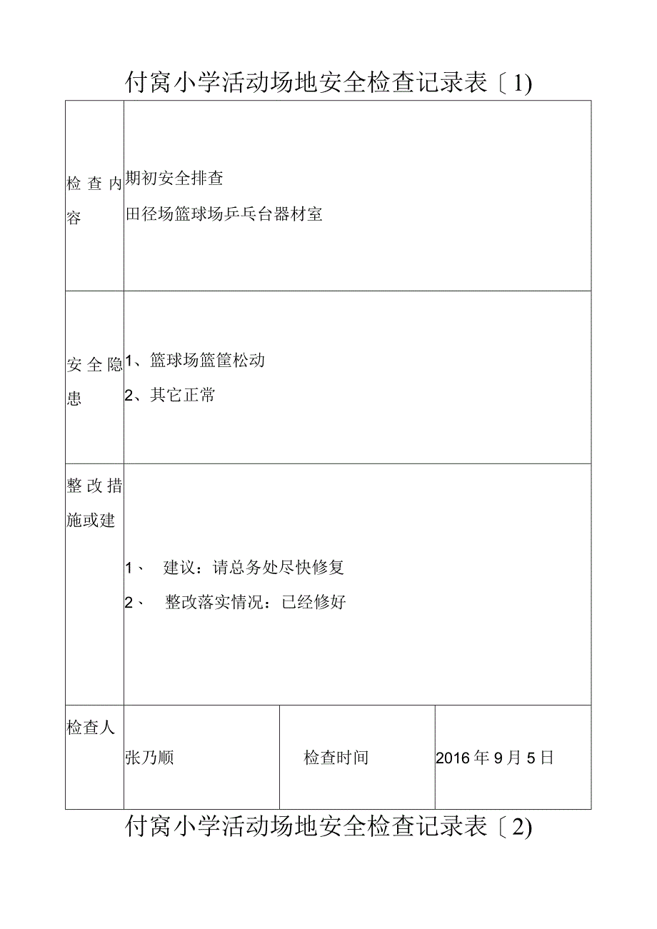 活动场地安全检查记录表文档.docx_第1页