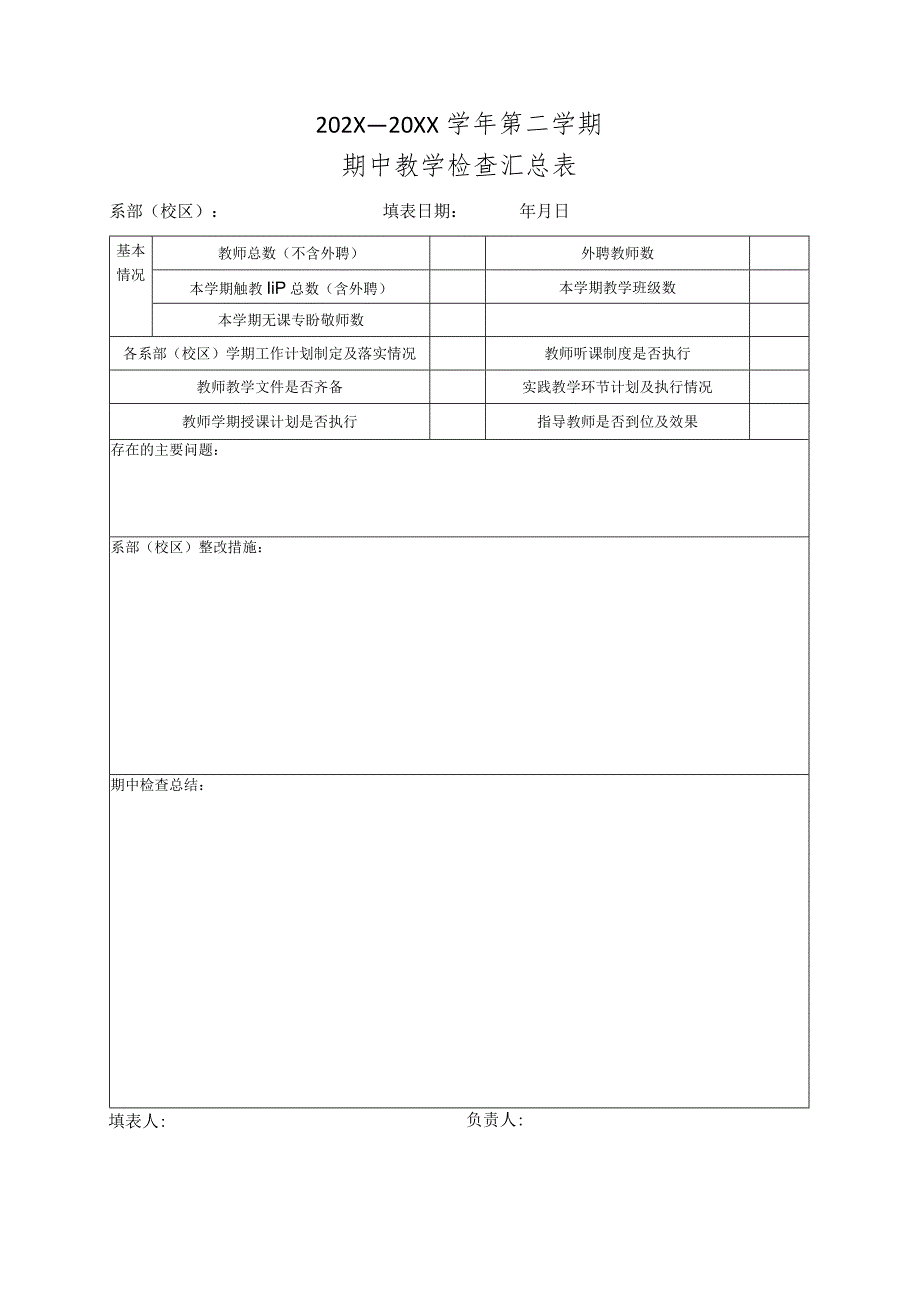 郑州XX职业技术学院202X—20XX学年第二学期期中教学检查汇总表（2024年）.docx_第1页