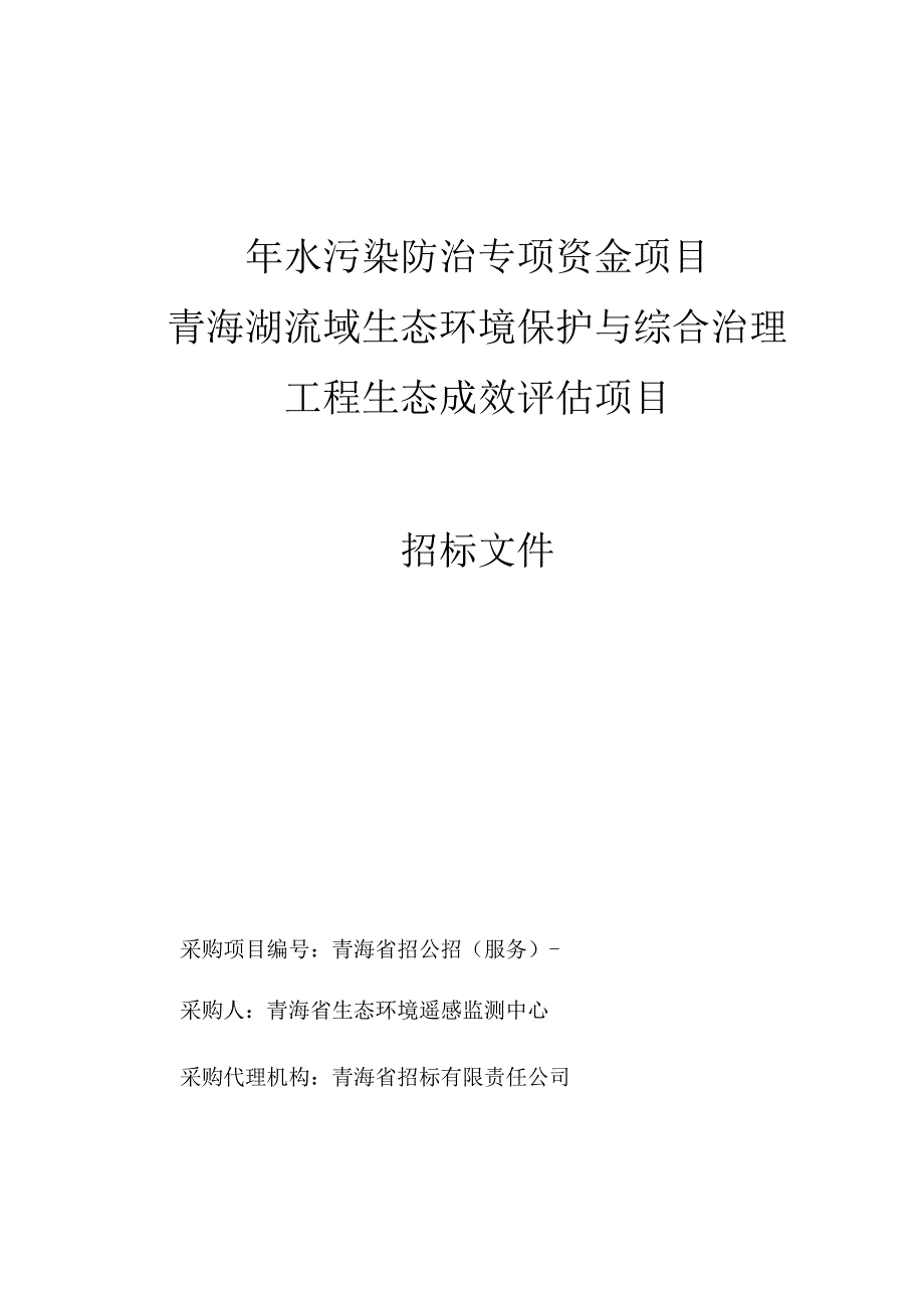 水污染防治专项资金项目湖流域生态环境保护与综合治理工程招投标书范本.docx_第1页