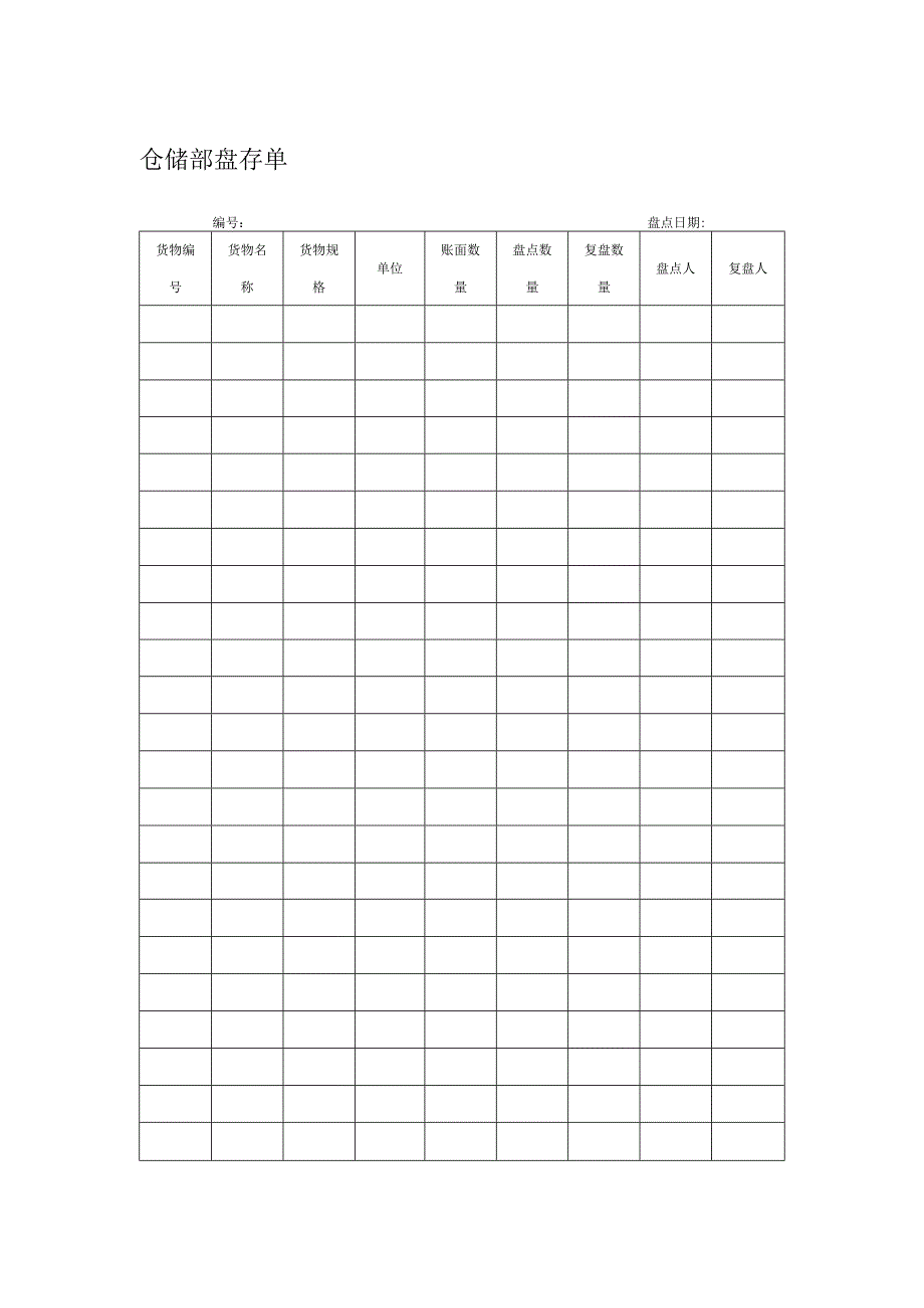 仓储部盘存单.docx_第1页